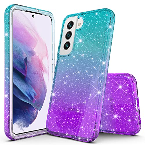Coque hybride pour Samsung Galaxy S22 avec protection écran intégrée bleu sarcelle