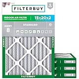 Filterbuy 15x20x2 Air Filter MERV 8 Dust Defense (4-Pack), Pleated HVAC AC Furnace Air Filters Replacement (Actual Size: 14.50 x 19.50 x 1.75 Inches)