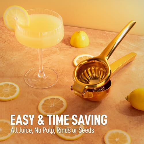 Image of Zulay Kitchen Extra Large Lemon Squeezer Stainless Steel - Easy Squeeze Heavy Duty Lemon Juicer Hand Press - Ergonomic Citrus Squeezer & Fruit Juicer for Small Oranges, Lemons, & Limes - Gold