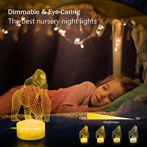 Image of BASSI 3D Gorilla Lamp for Kids, 16 Colors Changing Remote Control 3D Night Light Gorilla Toy - Birthday Christmas Gifts for Boys Girls Age 2 3 4 5 6 7 8 9 Teenages
