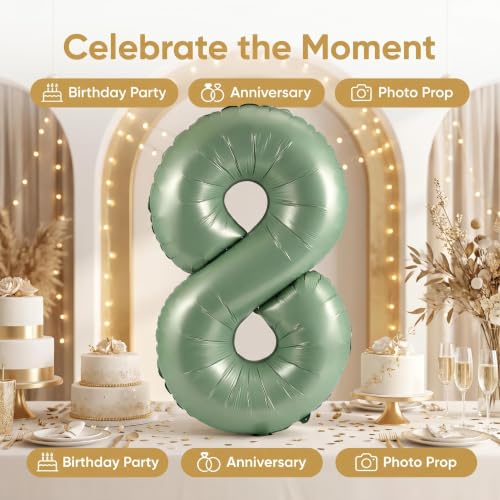 Image of YPSelected 32 Inch Large Foil Helium Number Balloon Birthday Wedding Party 0-9 (Olive Green, 8)