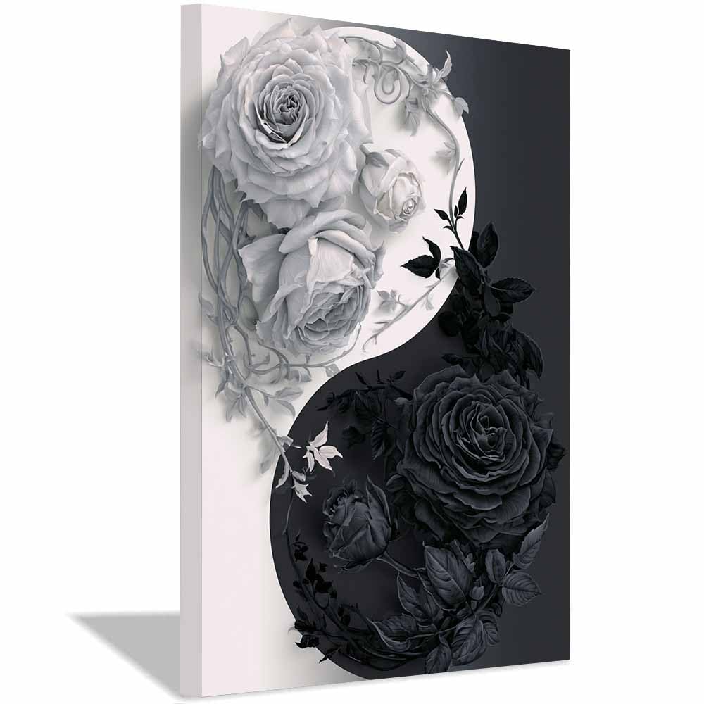 XENIOU Black And White Pictures Yin Yang Ros Pattern prints for walls, canvas wall art for Living Room Bedroom Bathroom Home Office Wall Decoration(Multicolor)-70x100cm Framed