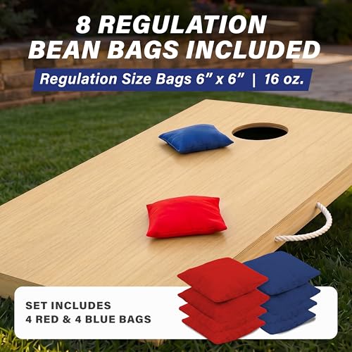 Image of GoSports 4 x 2 ft Classic Wooden Cornhole Board Set - Portable Bean Bag Toss Game for Adults & Family - Includes Set of 8 Bean Bags with Tote Bag