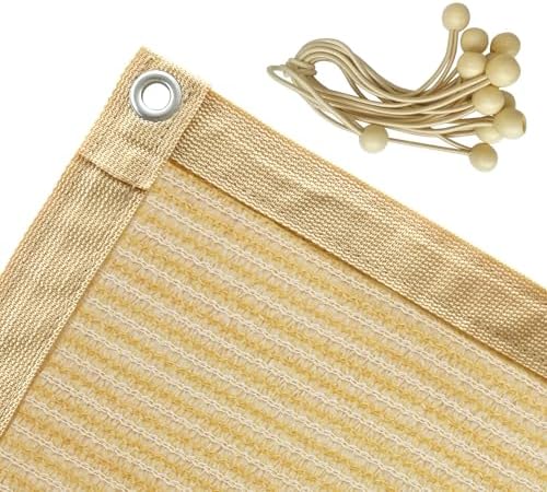 Shatex 90% Shade Fabric 10x 12ft Sun Shade Cloth with Grommets for Pergola Cover Canopy Wheat, 12 Bungee Balls