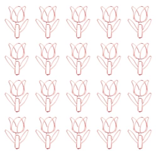 20 個の素敵な装飾ペーパークリップチューリップの形のしおり金属プランナークリップオフィス文具愛好家のためのチューリップの形の紙小さなしおり金属オフィスプランナー