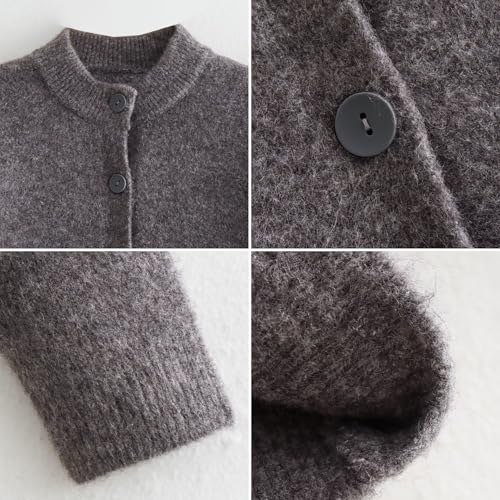 Image of FindThy Women's Cropped Cardigan Sweater Crewneck Solid Color Long Sleeve Button Down Knitted Outerwear Top