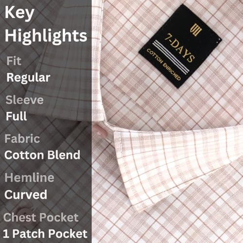 Image of 7-DAYS Men's Premium Checks Formal Shirt - Cotton Rich, Regular Fit, Full Sleeve, with Pocket, Wrinkle Resistant - Stylish Office & Everyday Wear.