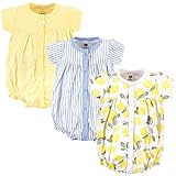 Hudson Baby Unisex Cotton Rompers, Lemon, 18-24 Months