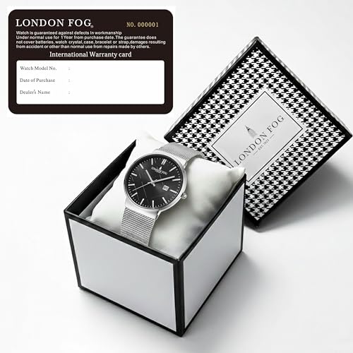 Image of London Fog Surrey Collection Analog Quartz Watch for Men with Round Textured Dial, Date Display Function, Stainless Steel Mesh Strap, Water Resistant - LFM10006