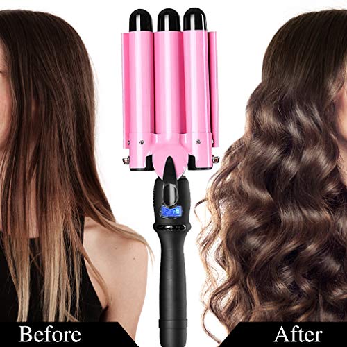 3 Barrel Hair Curling Iron Wand - Dual Voltage Temperature Adjustable 25Mm Hair Crimper,1 Inch Ceramic Tourmaline Triple Barrels, Beach Hair Waving Styling Tools For Long Short Hair #TOP5