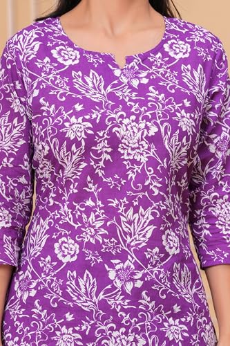Image of MEERA FAB Women Printed V-Neck Pure Cotton Tunic with Trousers Co-Ords Set