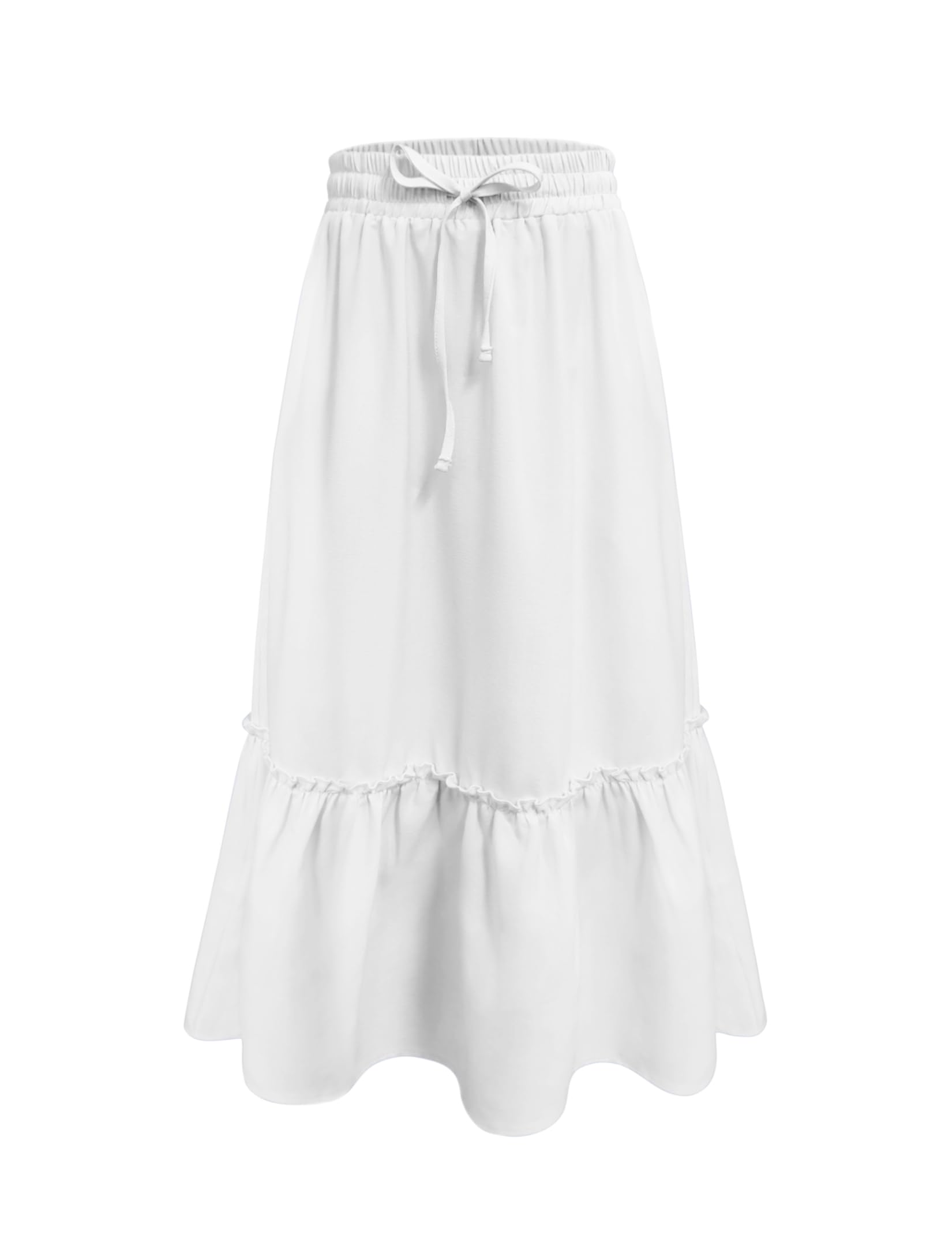 Girls High Waisted Ruffle Maxi Skirt Soft Cotton Long Skirts with Elastic Waistband for Kid Girl 3-12 Years