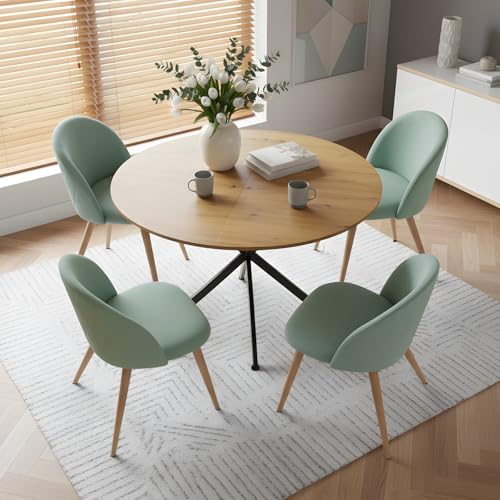 Songvas Juego de Mesa y Sillas de Comedor, Mesa Comedor Redonda 120cm y 4 Sillas Terciopelo, Ideal para Cocina, Comedor y Sala de Estar, Mesa: 120×120×75cm, Sillas: 49×46×77cm