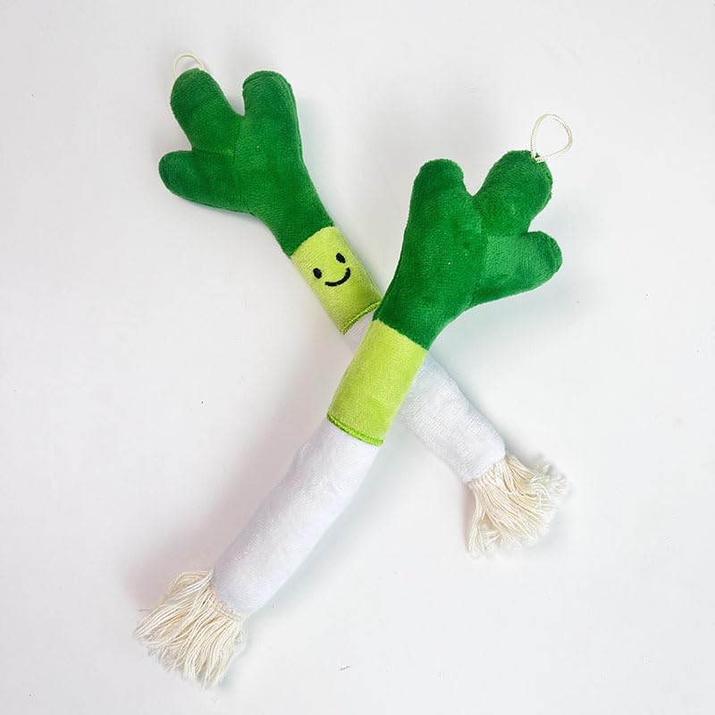 DAFORERAL 2PCS Cartoon Catnip Cat Toy – Green Onion Shape Interactive Plush Pet Toy for Teething, Chewing & Mental Stimulation with Built-in Bell