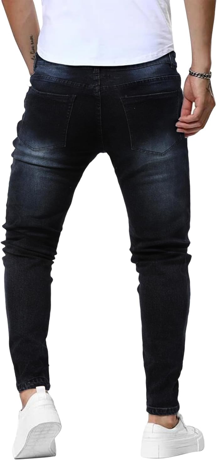 Woenzaia Mens Jeans Slim Fit Skinny Denim Stretch Tapered Jean Pants - Image 4
