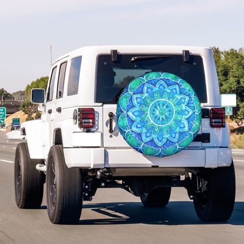 Image of Abstract Blue Mandala of Vishuddha Chakra Spare Tire Cover Dust-Proof Wheel Tire Cover Fit Trailer, RV, SUV and Many Vehicle 17 Inch