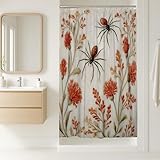 Tenda da doccia a forma di stalla di ragno, motivo Halloween con fiori e foglie, lavabile, con ganci, per la casa, il bagno, decorazione per hotel, 91 x 183 cm