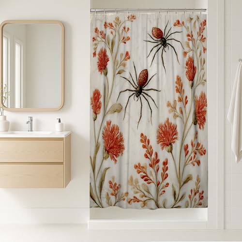 Tenda da doccia a forma di stalla di ragno, motivo Halloween con fiori e foglie, lavabile, con ganci, per la casa, il bagno, decorazione per hotel, 91 x 183 cm