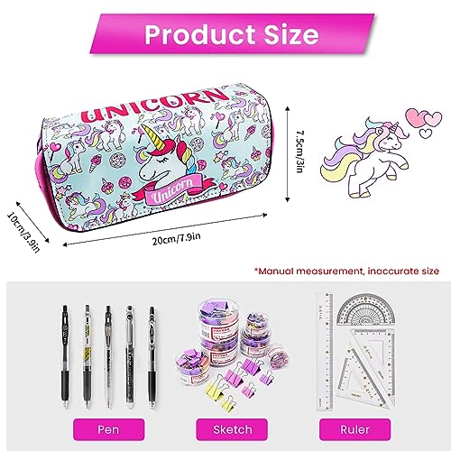 Image of Fancyku Unicorn Pencil Case - Unicorn Stationery Organizer with Large Capacity, Dual Layer Design and Fun Cartoon Print - Gift for Kids, and Students - Ideal for School, Office, or Travel
