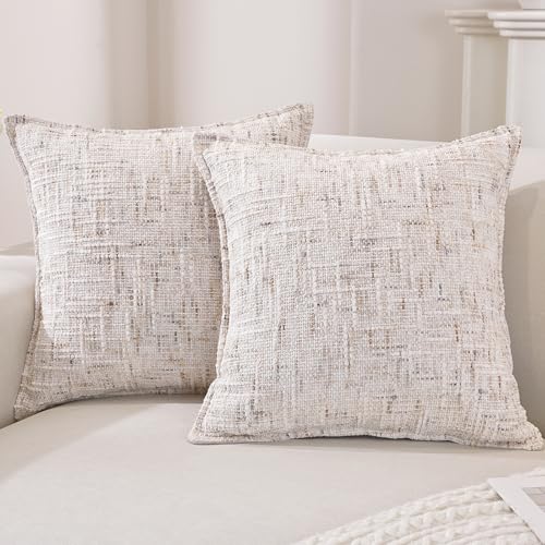 Ystyle Chenille Funda Cojines De para Sofa Juego De 2, 60x60cm, Suave Funda De Almohada Color Solido con Cremallera Invisible, Fundas De Cojines del Sofá Decorativas, Lavable, Crema