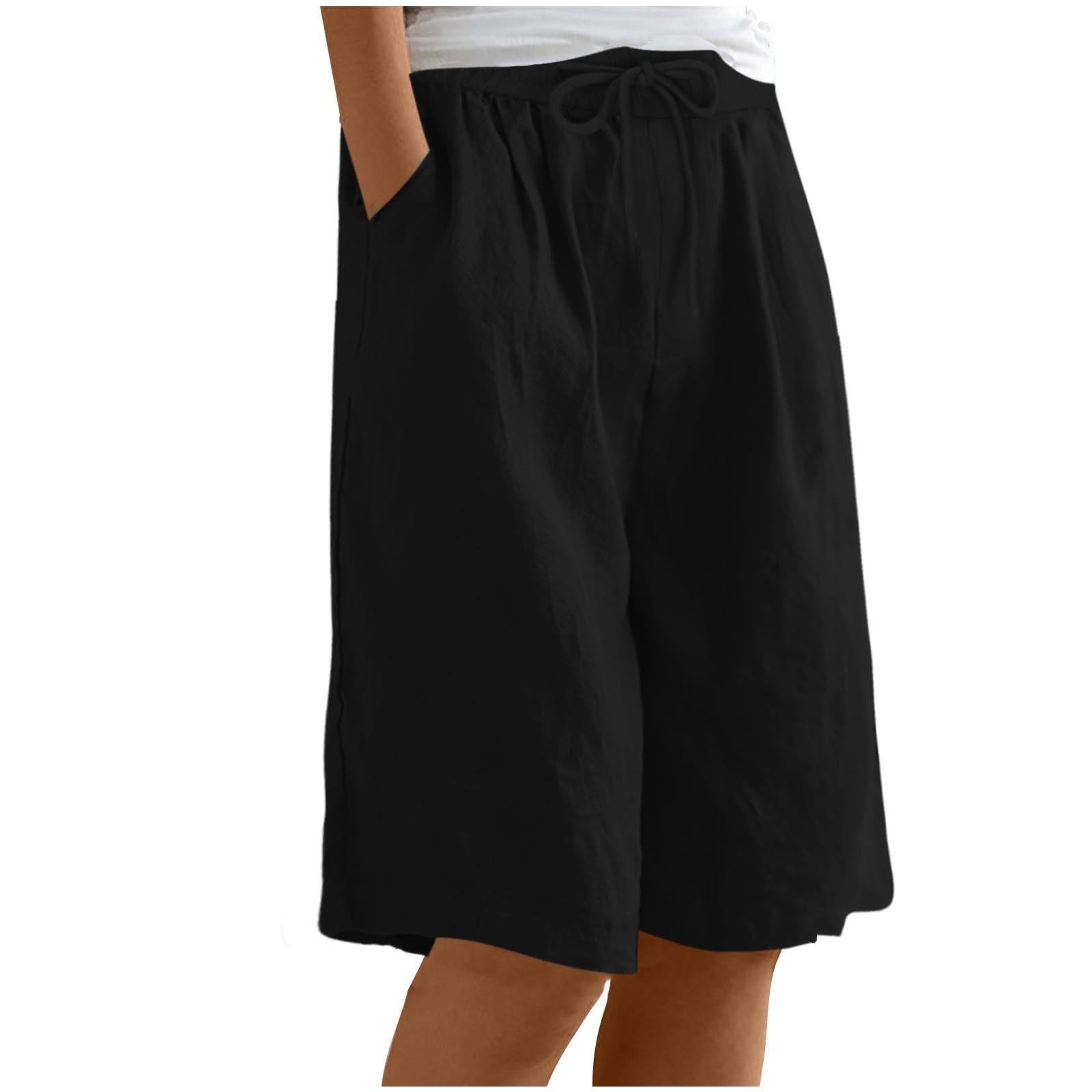 Damen Shorts Sommer,High Waist Kurze Hose Knielang mit Tunnelzug und Taschen Bequeme Freizeitshorts Locker Luftig Strandhose Elegant Einfarbige Weites Bein Sommerhose Jogginghose für Alltag & Urlaub