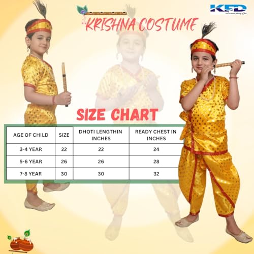 Image of Kaku Fancy Dresses Krishna Costume for Kids, Baby Krishna Dress for Janmashtami, Bal Krishna Dhoti Set, Krishnaleela Costume, Infant Bal Gopal, Krishna Fancy Dress Costume for Boys /Girls
