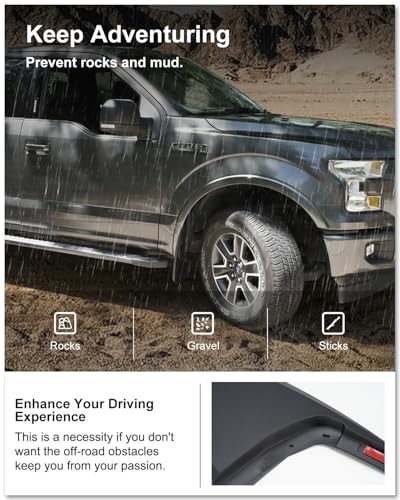 Image of Kiwi Master Mud Flaps for 2015-2020 Ford F-150 (Without Fender Flares), Heavy Duty Mud Guards, Front & Rear Splash Guards, No Drill, 4 Pcs Set