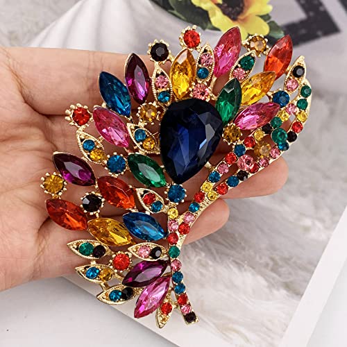 Image of SELOVO Rhinestone Crystal Big Large Brooch Pin Jewerly Accessory Gold Tone