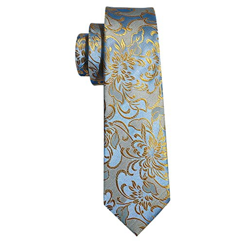 Image of Barry.Wang Flower Ties for Men Silk Woven Floral Tie Sets Necktie Handkerchief Cufflinks Wedding Party