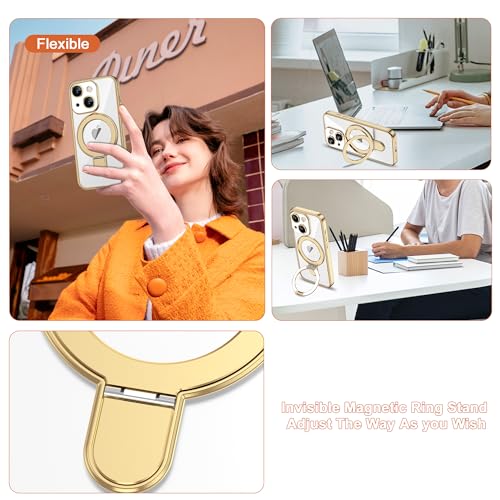 ETPESOK Compatible with iPhone 14 Case with Invisible Magnetic Ring Stand [Compatible with Mag-Safe] [Full Camera Lens Protector] Plating Clear Phone Case for iPhone 14 6.1", Gold by ETPESOK - Image 2