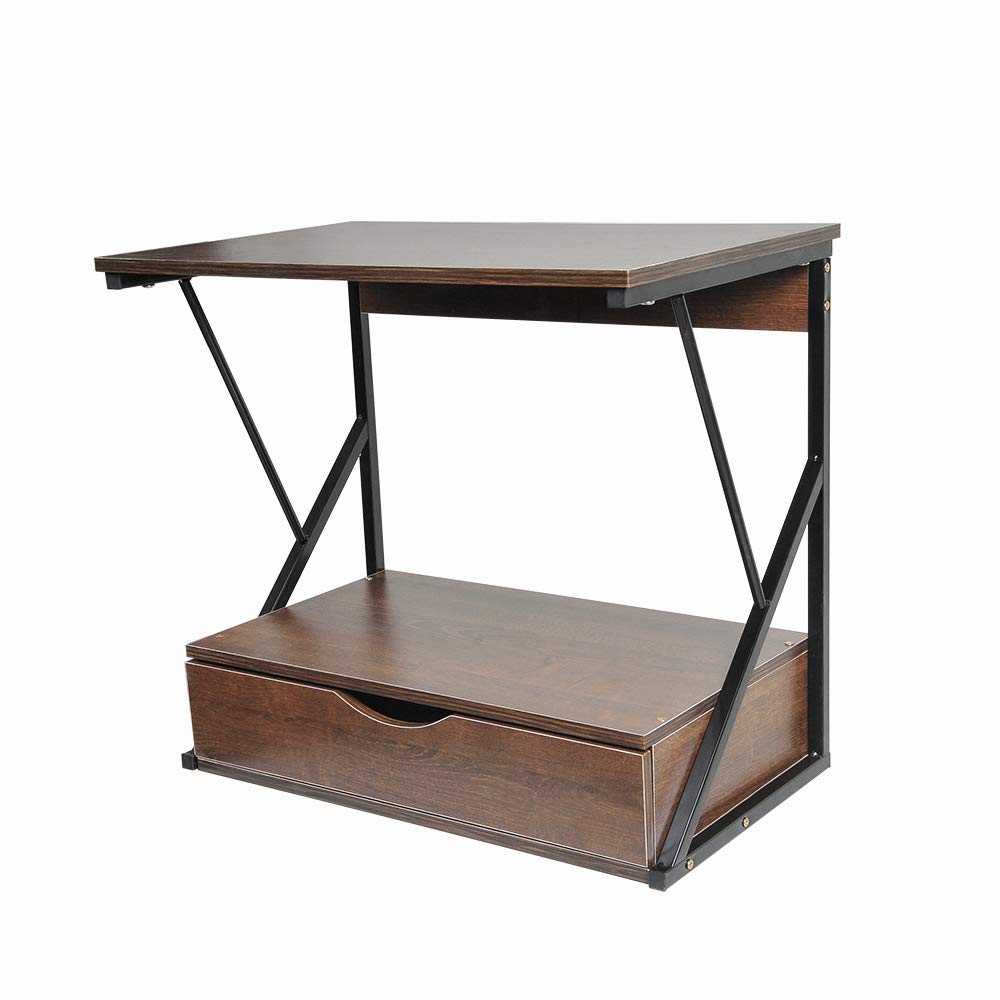 Mikrowellenregal mit Schublade, 2-stufiges Küchenregal aus Holz & Metall, Stabiler Küchenorganizer für Arbeitsplatte, Ablage für Mikrowelle, Toaster & Küchengeräte (Eiche/Schublade)