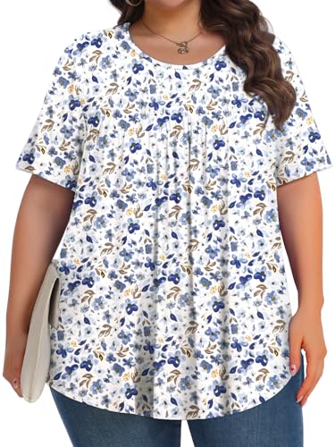 Image of Tencede Womens Plus Size Tops Tunic Short Sleeve Crew Neck Shirts Casual Soft Blouse 1X-5X