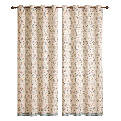 Image of ISAENNE Designer Vintage Linen Printed Curtain,2 Panels,79 inchx53 inch-Serenity B