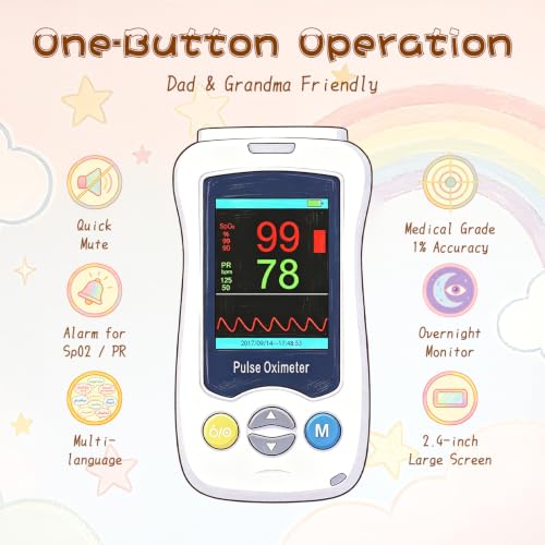 Image of Continuous Pulse Oximeter for Baby, Medical Grade Accuracy Oximeters Fast Spo2 Reading Kids Overnight Pulse Oximeters Pediatric Handheld Pulse Oxi Fingertip with Heart Rate and Alarm