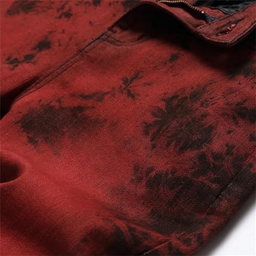 Men Tie and Dye Stretch Denim Jeans Slim Straight Pants Streetwear Trousers4