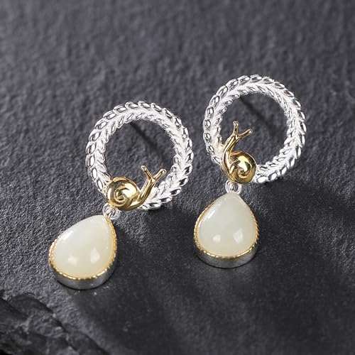 Boucles d'oreilles jade d'escargot en argent sterling d'exception - 4