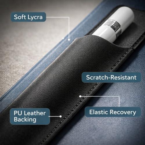 Image of Mizi Pencil Holder Sticker for Apple Pencil Pro, Apple Pencil (USB-C), 1st and 2nd Gen, Elastic Stylus Pocket Pouch Adhesive Pen Sleeve Attached to Case for Apple Pencils and Other Stylus Pens - Black