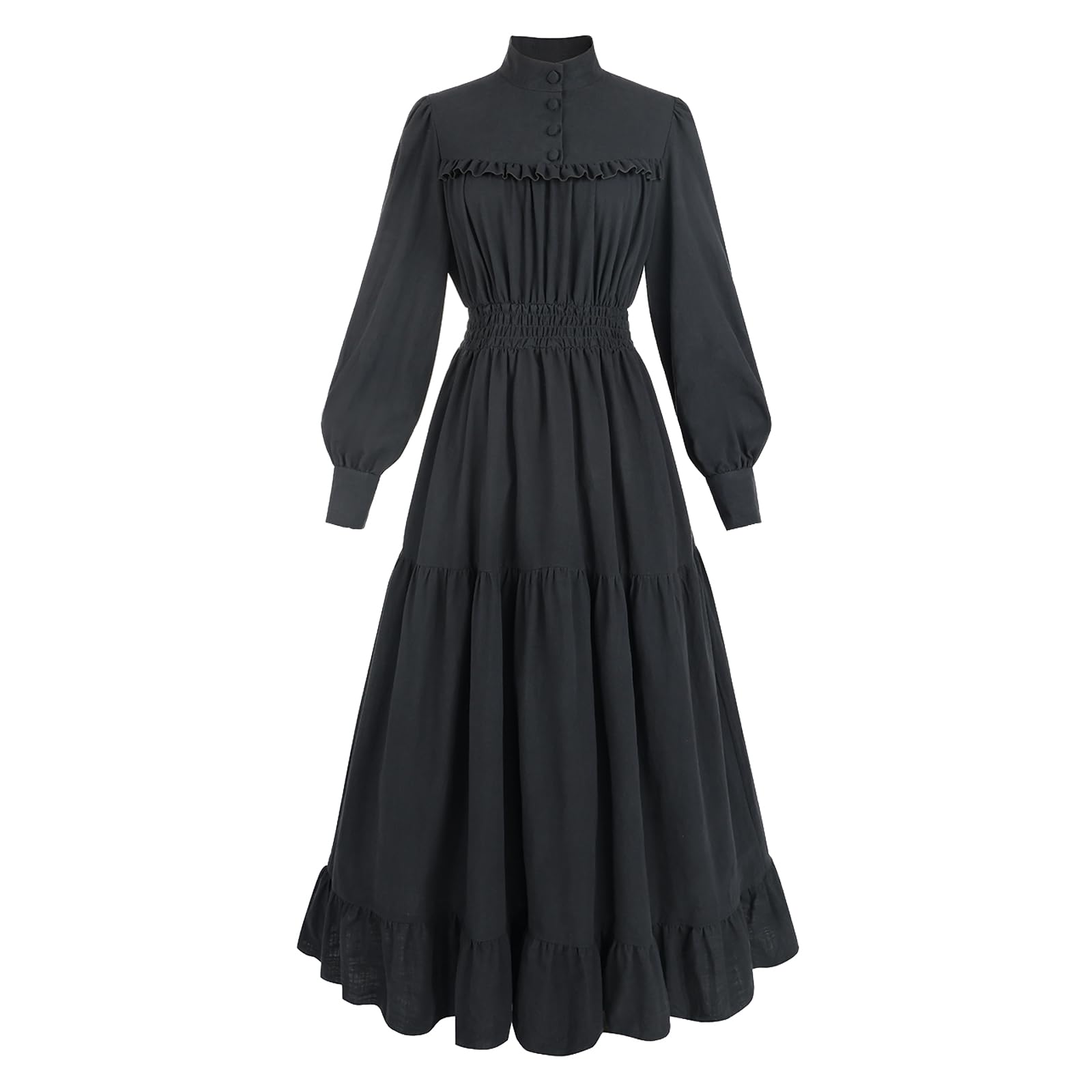 CR ROLECOS Abito medievale vintage vittoriano, da donna, a maniche lunghe, linea ad A, colletto alto, per il tempo libero, abito goth