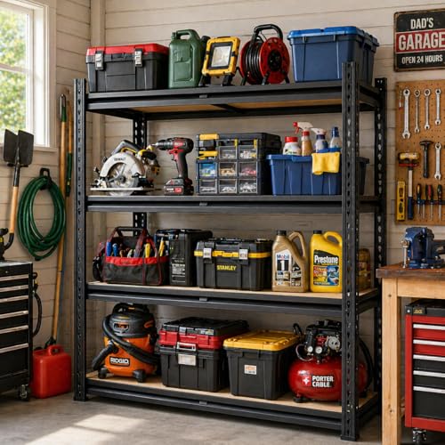 Image of HOMIFLY 4 Tier Extra Large Metal Shelf Rack /60x36x15 InchAdjustable Boltless Shelving Unit /Heavy Duty Display Rack Organizer for Garage /Kitchen /Warehouse /Tool-Free Assembly and Rust-Resistant