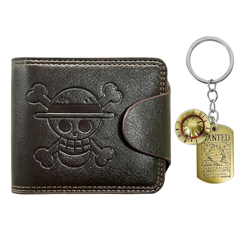 standhustle OP Anime Wallet for Men Straw Hat Luffy Cartoon Novelty Keychain Gift Set Faux Leather Bifold Wallet (Brown1)
