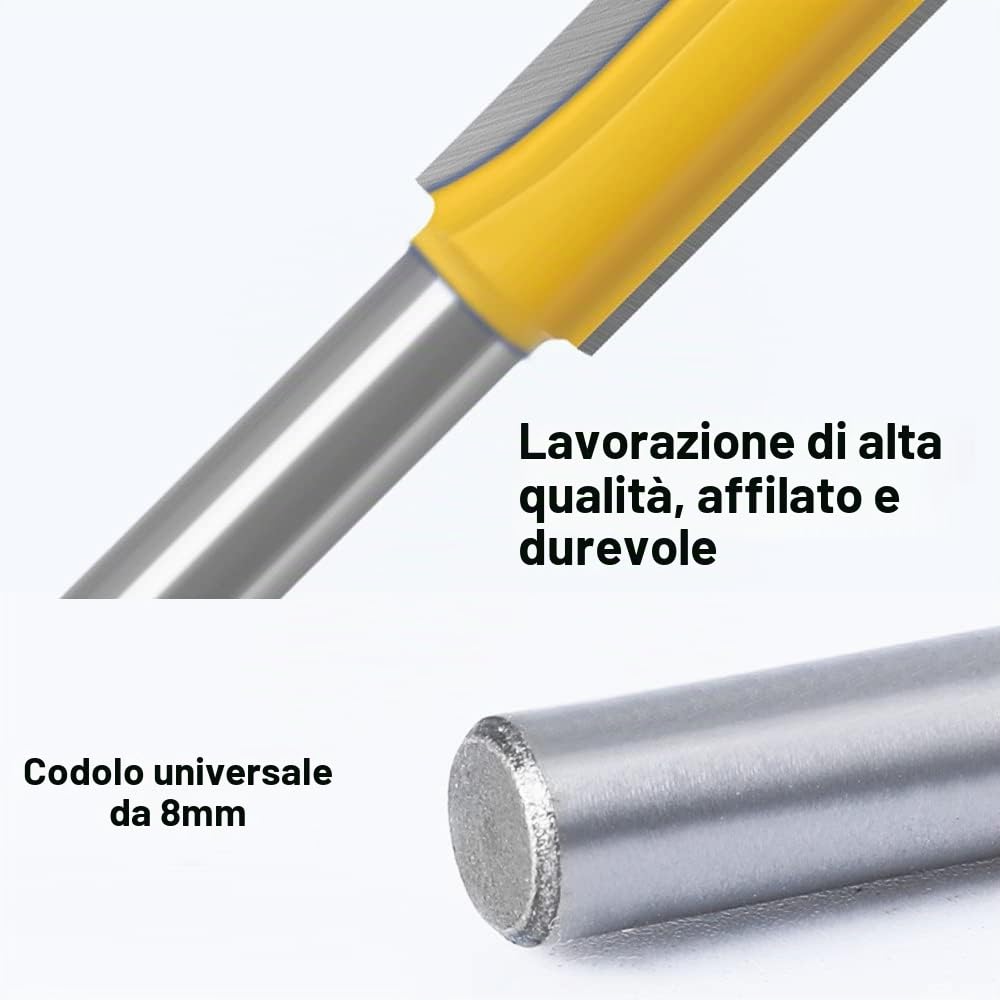 ASNOMY 3pcs Gambo Extra Lungo Fresa a Taglienti Diritti per Canali, codolo da 8MM Punta da Fresatrice Verticale Dritta con Doppia Scanalatura Fresa Lavorazione Legno