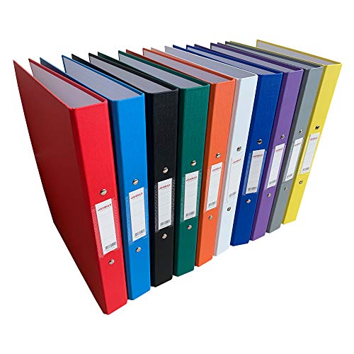 Pack of 10 A4 Assorted Colour Paper Over Board Ring Binders by Janrax