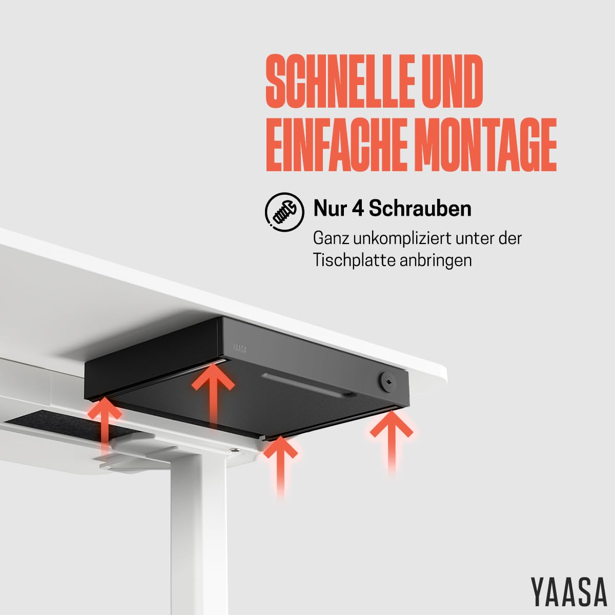 Yaasa Desk Drawer Schreibtisch Schublade, Schwarz – Abschließbare Unterbauschublade Schreibtisch im A4 Format mit Filz- & Stifteinlage, 5 kg Tragkraft – Schubladenbox, Schreibtisch Unterbau