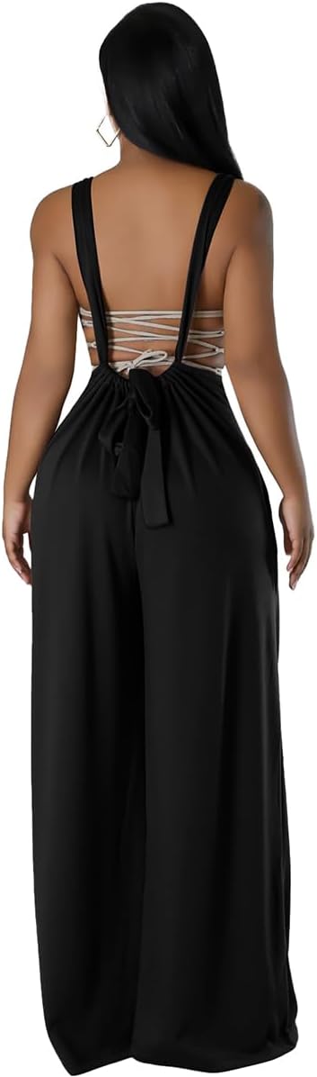 ECHOINE Women's Casual Sleeveless Jumpsuit Overalls Adjustable Strap Baggy Wide Leg Pants with Pockets - Image 4