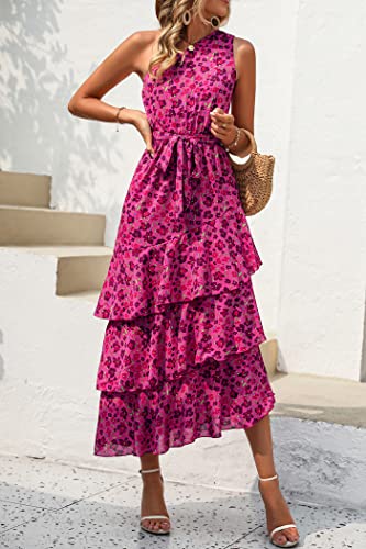 PRETTYGARDEN Women's Summer Floral Sundress Casual One Shoulder Tiered Ruffle Flowy Midi Beach Boho Dresses (Floral Rose Red,Small) - image 3