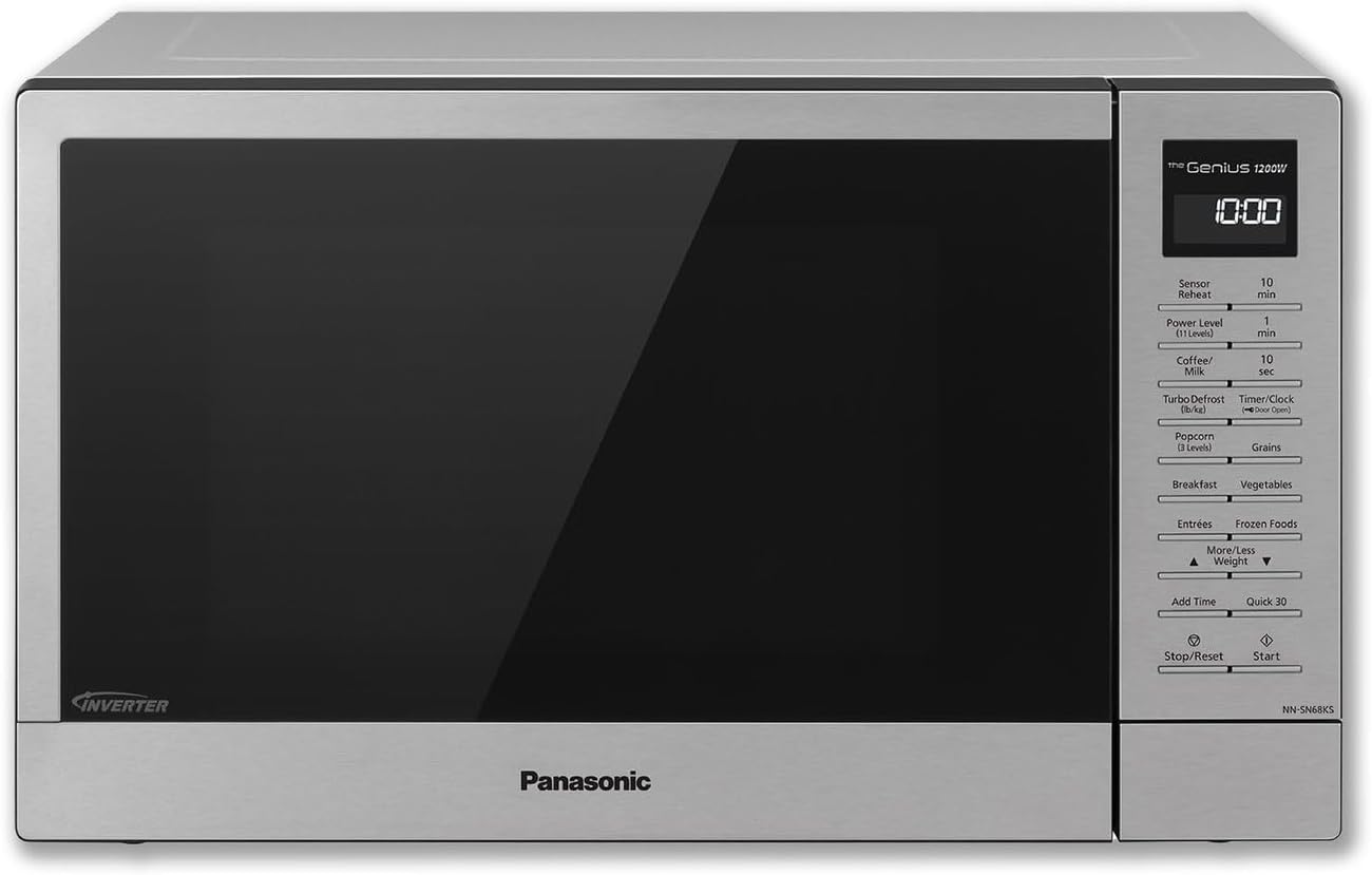 Panasonic NN-SN68KS Compact Microwave Oven with 1200W Power, Sensor Cooking, Popcorn Button, Quick 30Sec & Turbo Defrost, 1.2 cu.ft, Stainless Steel