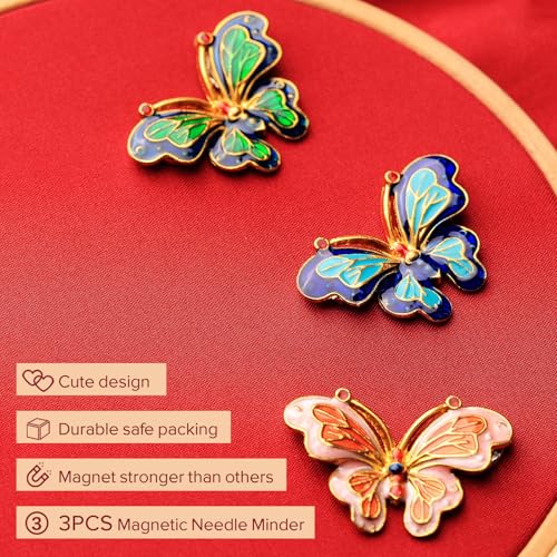 Image of 3pcs Needle Minder for Sewing,Magnetic Needle Keeper for Cross Stitch,Cute Butterfly Cartoon Pin,Needle Holder for Embroidery, Quilting Metal Needle Minders Accessory, Gift for Cross Stitch Lover