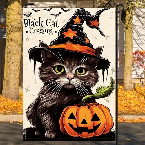 NHBTC Halloween Black Cat Pumpkin Garden Flag 12x18 In Lawn Yard Decor Gift - image 9