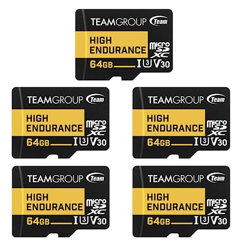 HIGH Endurance 64GB x 5 Pack Micro SDXC UHS-I U3 V30 4K 100MB/s (Designed for Monitoring) Memory Card for Wyze, Dash Cam, Security Camera, 4K & Full HD Video Recording - TEAMGROUP THUSDX64GIV3068