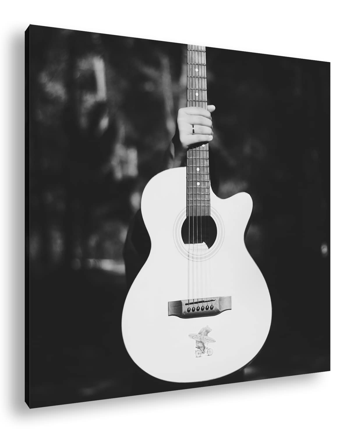 deyoli Chitarra acustica bianca Formato: 70 x 70 cm Effetto: bianco e nero su tela, motivo già incorniciato su telaio in vero legno, stampa digitale di alta qualità con cornice